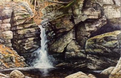 Woodland Falls oil painting by Frank Wilson,landscape painting, landscape paintings,landscapes,