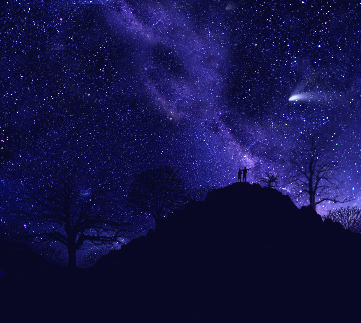 "Starry Couple Pointing"  Glow Canvas Wall Mural by Frank Wilson