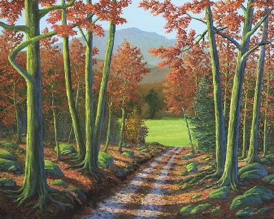 MAPLE FOREST ROAD oil painting by Frank Wilson, autumn, fall, autumn foliage