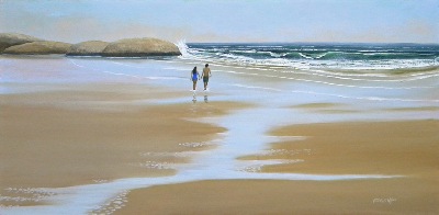seascape, seascapes, ocean, surf, beach, "Walking The Beach" original oil painting by Frank Wilson