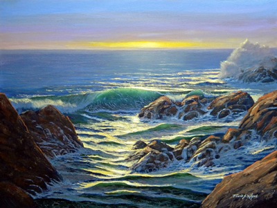 Coastal Evening, Frank Wilson, original oil painting,seascape, seascapes, ocean, surf, beach, sand, surf, seascape, seascapes,seascape paintings,