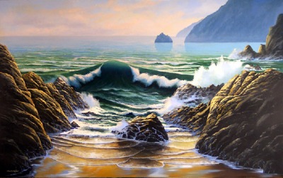 seascapes, seascape painting, Dancing Tide oil painting by Frank Wilson,seascape, seascapes, ocean, surf, beach, sand, surf, seascape, seascapes,seascape paintings,
