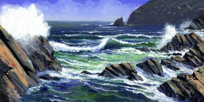 seascape painting, Summer Surf, oil painting by Frank Wilson, seascape, seascapes, ocean, surf, beach, sand, surf, seascape, seascapes,seascape paintings,