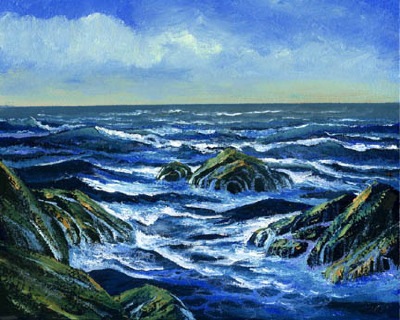 seascape painting, Waves And Foam, oil painting by Frank Wilson