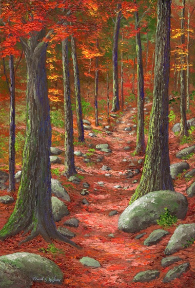 "Path in The Autumn Forest" Frank Wilson Oils on a hardboard panel, 8 x 12 inches.