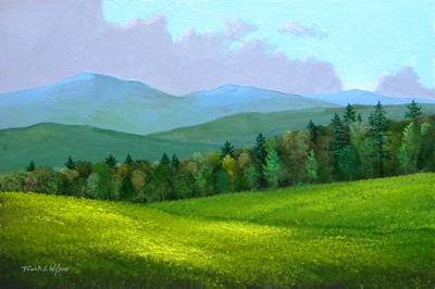 Spring In The Mountains, oil painting by Frank Wilson, spring, meadows, mountains, Vermont, flowers