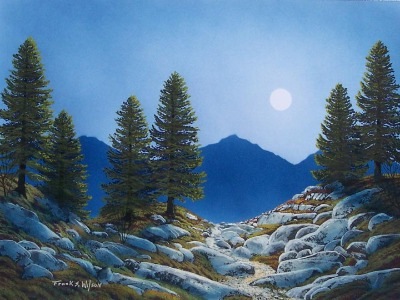 Moonlit Trail gouache painting by Frank Wilson