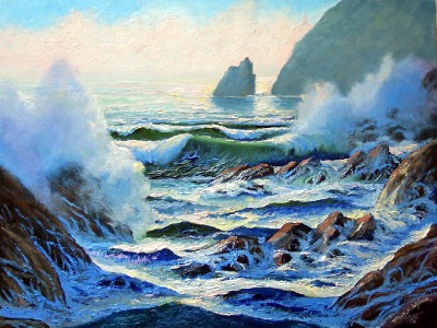 seascapes, seascape paintings, North Coast Surf, oil painting by Frank Wilson,seascape, seascapes, ocean, surf, beach, sand, surf, seascape, seascapes,seascape paintings,