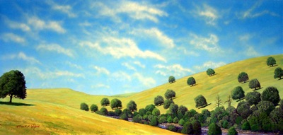 Grassy Hills, an original watercolor and gouache painting by Frank Wilson 
