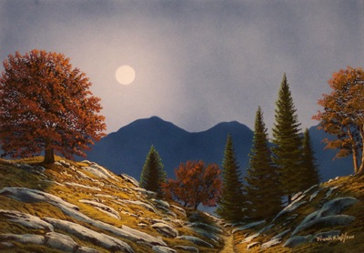 "Mountain Moonrise" an original watercolor and gouache painting by Frank Wilson