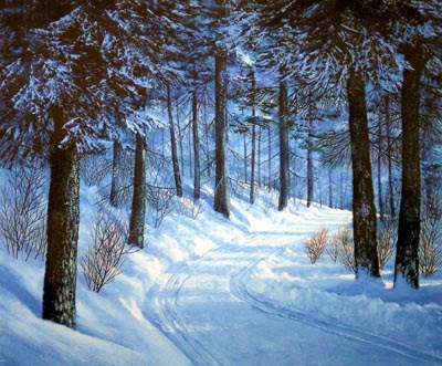 Forest Road, original oil painting by Frank Wilson, winter, snowscape, 