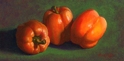 still life painting, Yellow Peppers, oil painting by Frank Wilson